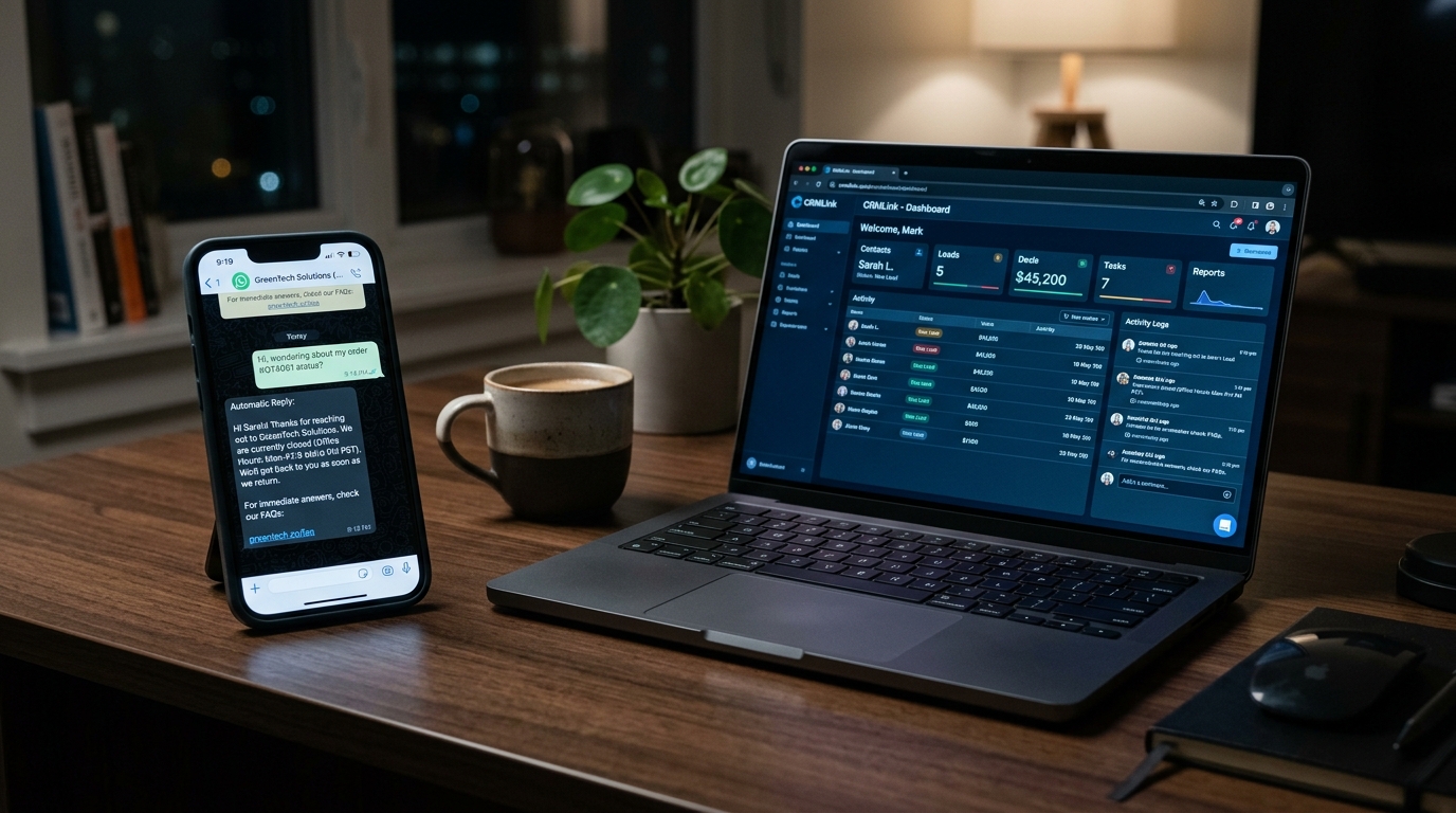 Respuesta automática de WhatsApp junto a un panel de CRM